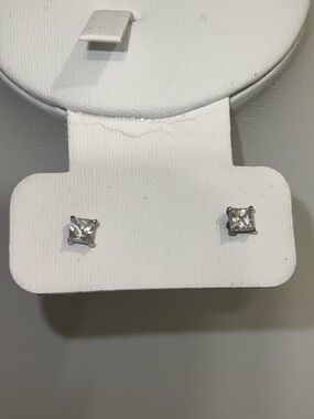 Sterling Silver Classic Princess-Cut Clear Stone Stud Earrings - Women Jewelry